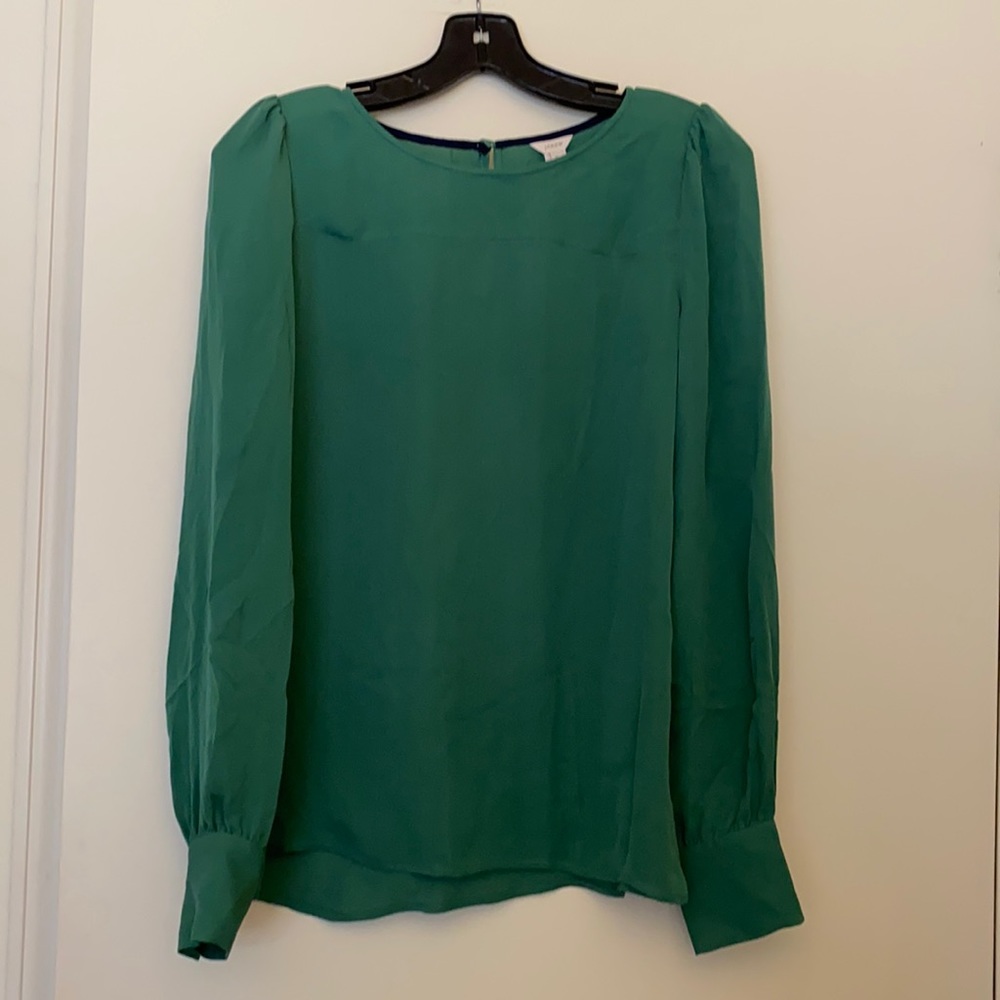 J. Crew 100% silk green blouse size 2